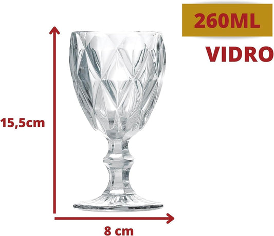 Jogo com 6 Taças de Vidro 375 ml Diamond Transparente | Original Glass