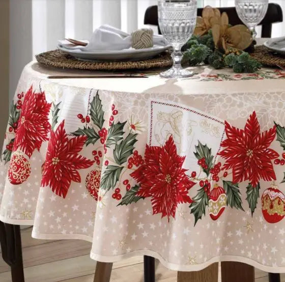 Toalha de Mesa de Natal 4 Lugares Redonda 1,60 m Athenas Estampado Natal 108 | Dohler