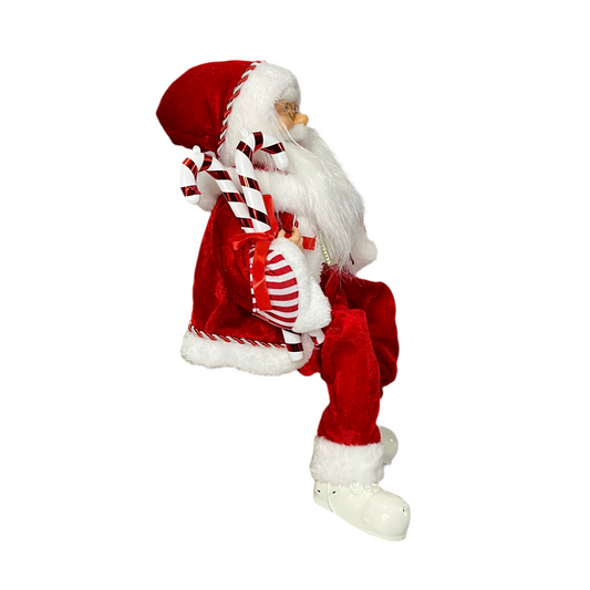 Papai Noel Sentado 45 cm Vermelho e Branco Carregando Bengalas e Pirulito - Decoração de Natal | FlorArte