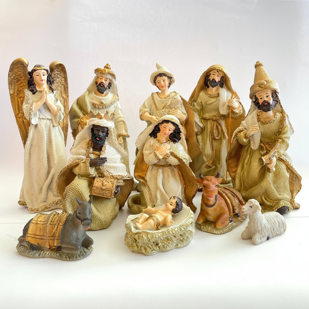 Presépio em Resina Wincy – 11 Peças Natalinas 19 cm | Presépio Completo Religioso para Decoração de Natal