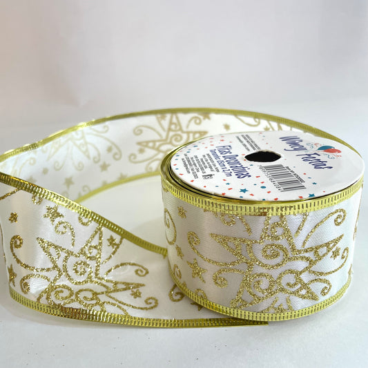 Fita Decorativa Aramada 5 cm × 2,7 m Branca Decoração Dourada Wincy Festas – Ideal para Laços, Presentes e Decoração