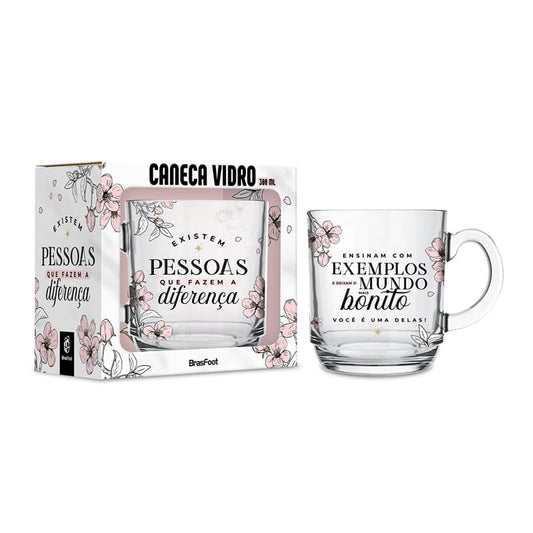 Caneca De Vidro Elegance 300 ml - Pessoas Que Fazem A Diferença | BrasFoot Presentes