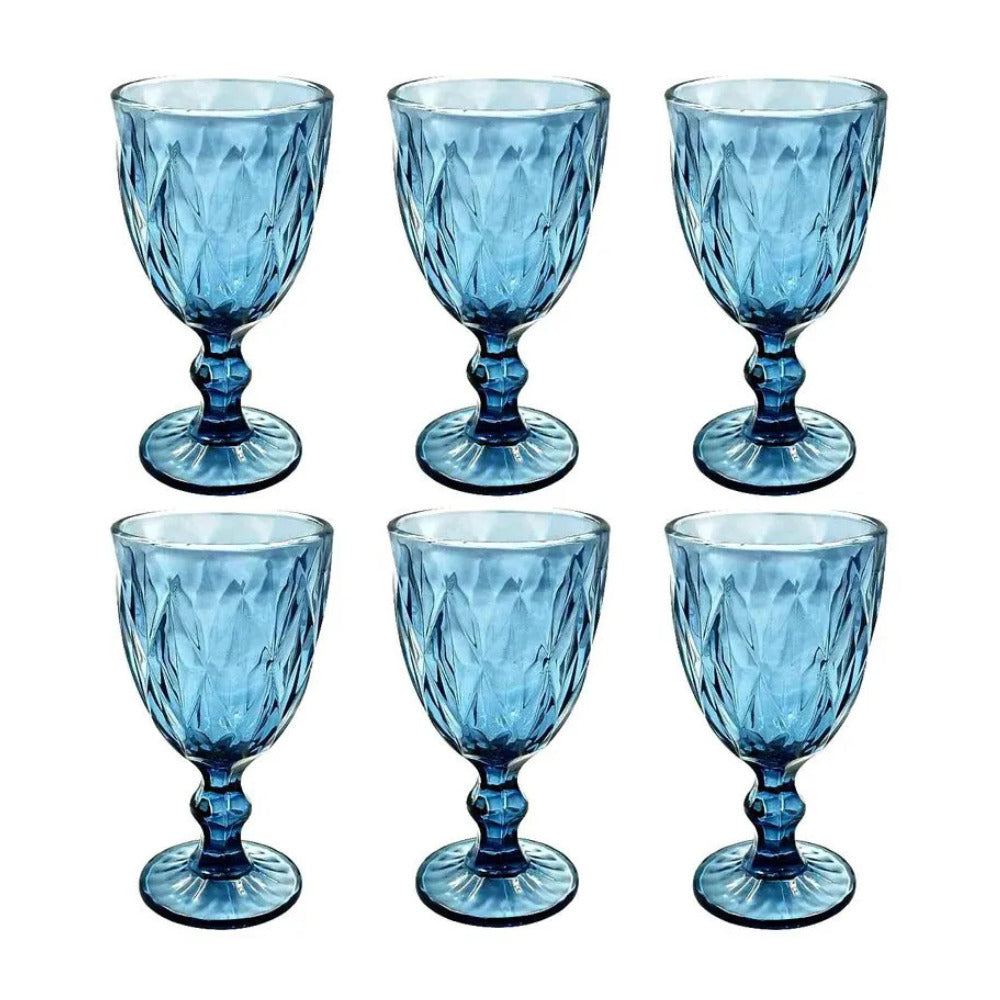 Jogo 6 Taças Vidro Diamond Safira 330 ml | KE Home