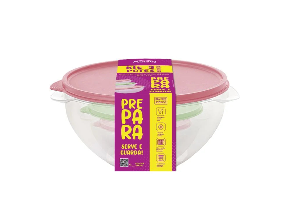Conjunto de 3 Potes Redondos Biovita 1 Litro - 1,9 Litros - 3,2 Litros | Plasvale