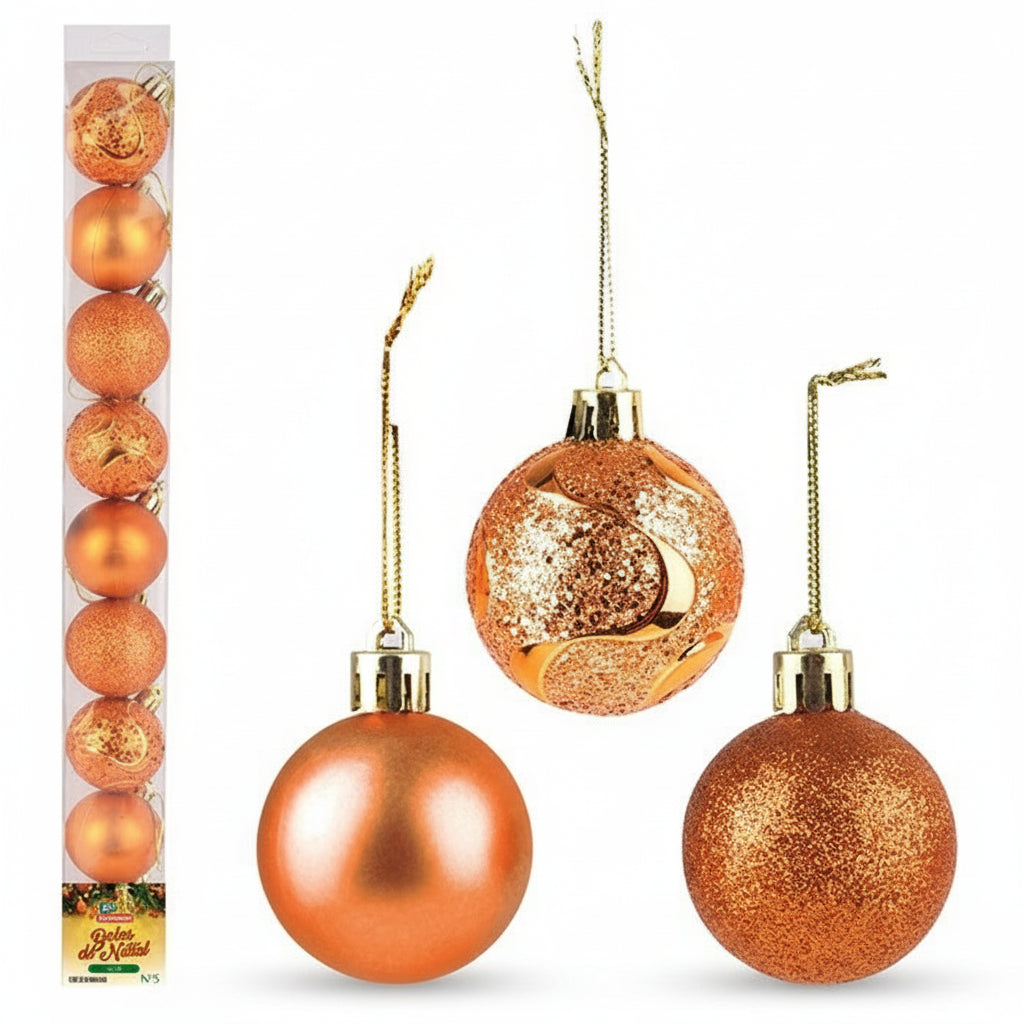 Bola de Natal 5 cm – Kit 9 peças Bronze Jade | Art Christmas – Enfeite Árvores Natalinas