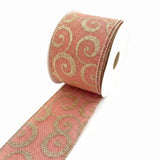 Fita Aramada 6,3 cm × 9,14 m Decorativa Rosa Detalhes Dourados Florarte – Tecido com Arame | Decoração de Natal