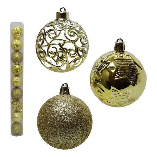 Kit 9 Bolas Natalinas Mistas com Glitter e Relevo – 6 cm (Enfeite para Árvore, Guirlanda e Decoração Natal)