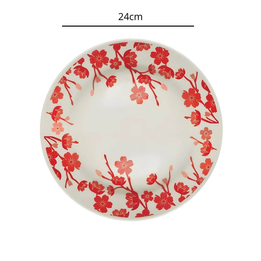Prato Raso 24 cm Donna Jardim Oriental – Vermelho | Cerâmica Oxford Biona