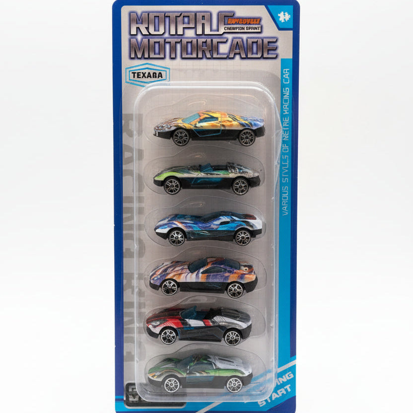 Conjunto 6 Carrinhos Supercar Turbo – Mini Carros de Brinquedo em Plástico | Kit Diversão para Crianças (CORES SORTIDAS)