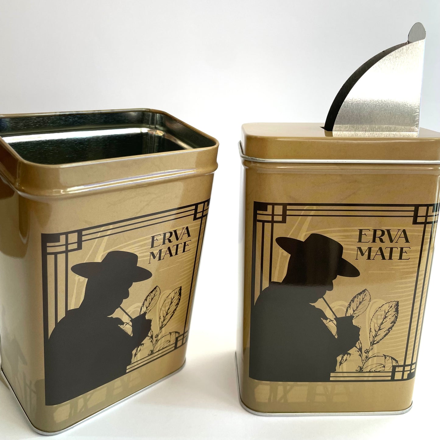 Porta Erva Mate Lata P Bege com Dosador – 300 g | Conservador Aromas Chimarrão
