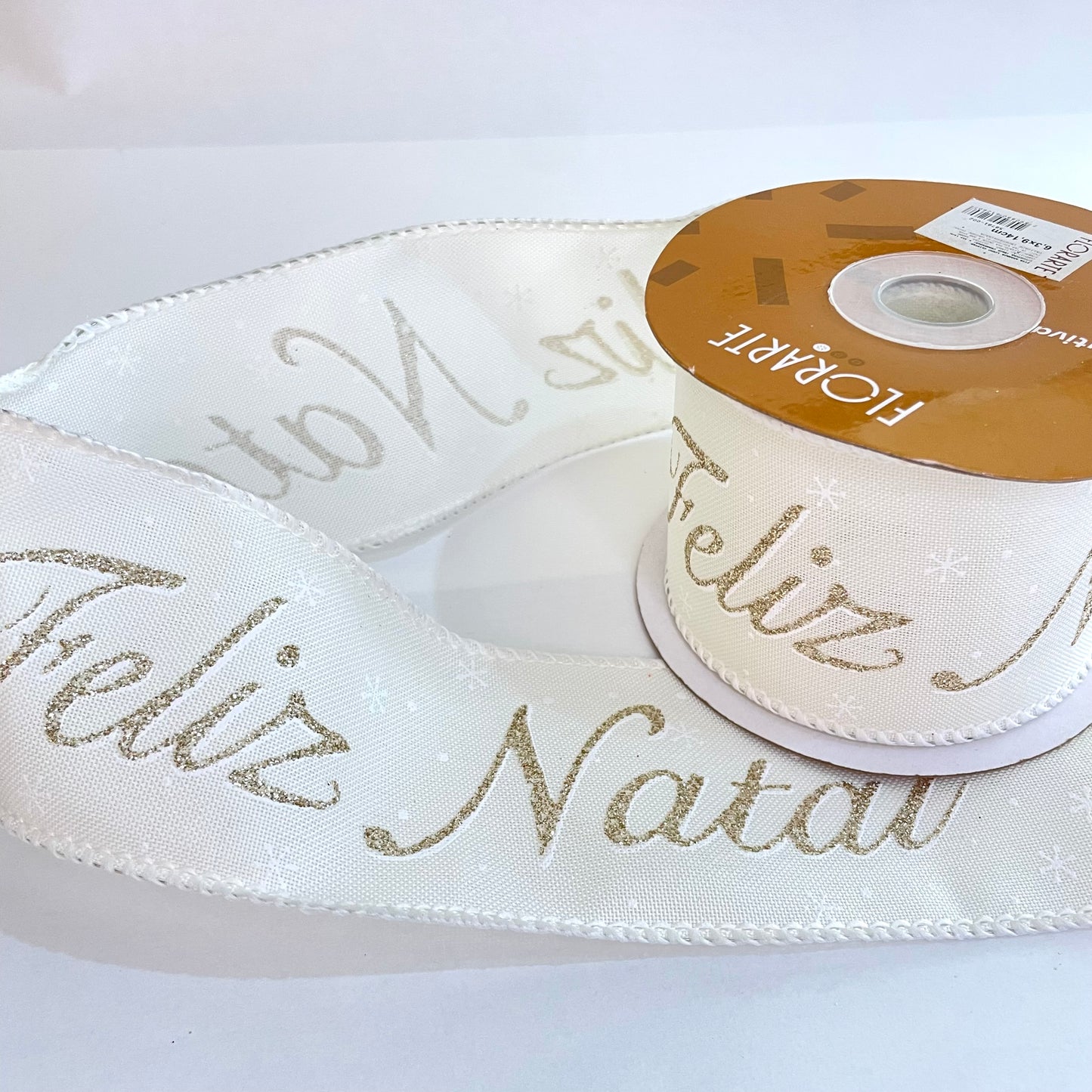 Fita Aramada Branca Feliz Natal Vermelho Linho com Glitter 6,3 cm × 9,14 m FlorArte Feliz | Ideal para Laços, Presentes e Decoração de Natal