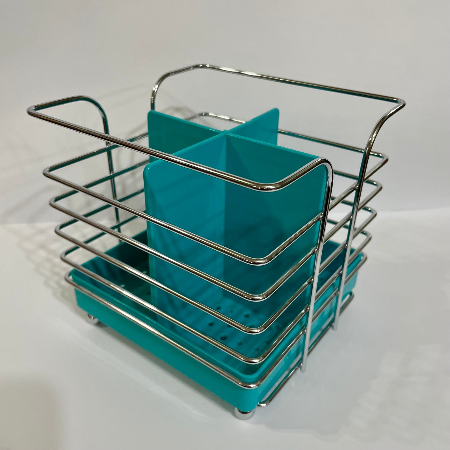 Porta Talher Quadrado Aço Cromado - Azul Turquesa | Niquelart