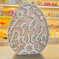 Placa Decorativa Ovo Feliz Páscoa em MDF | Rosa e Branco | FlorArte
