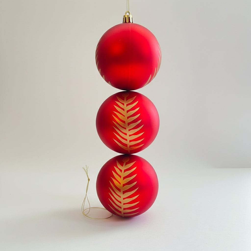 Bola de Natal Decorada 10 cm – Kit 3 un. PVC Vermelho FlorArte | Enfeite Árvore Natalina
