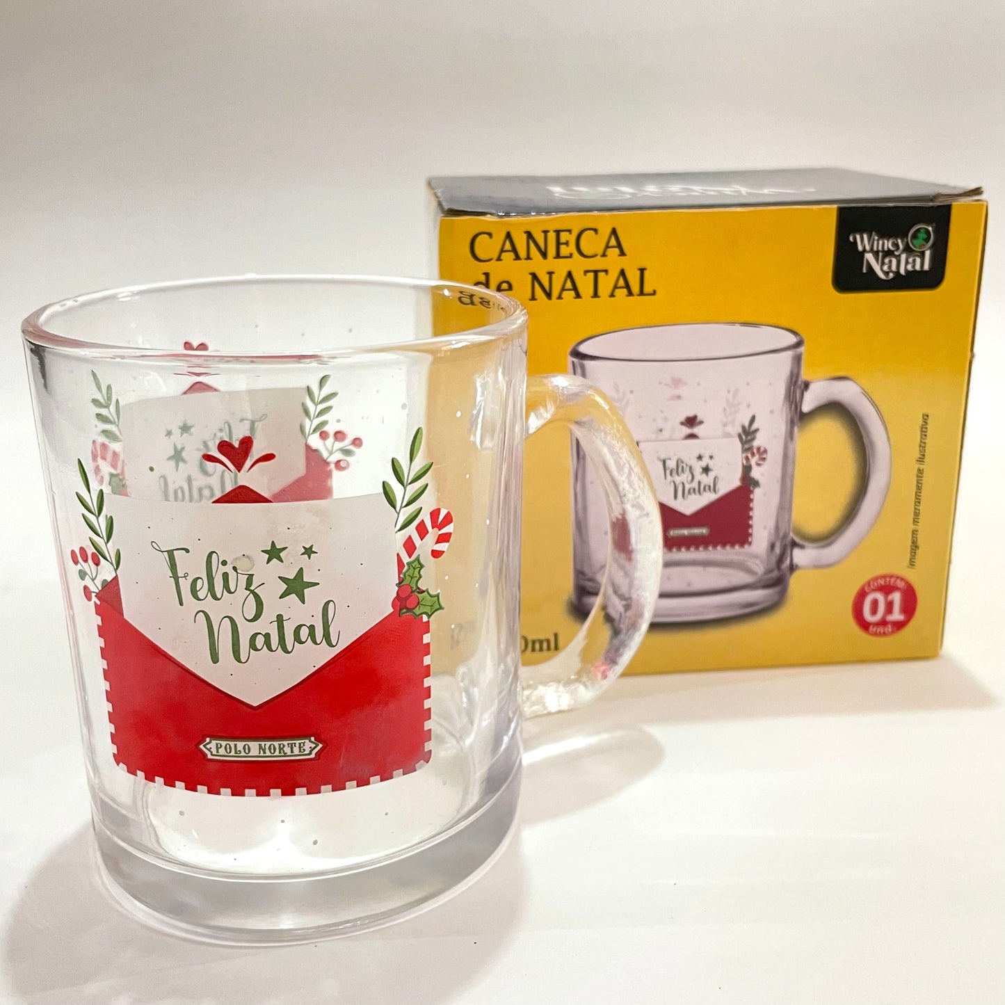 Caneca de Natal 320 ml Wincy – Vidro Temática Natalina