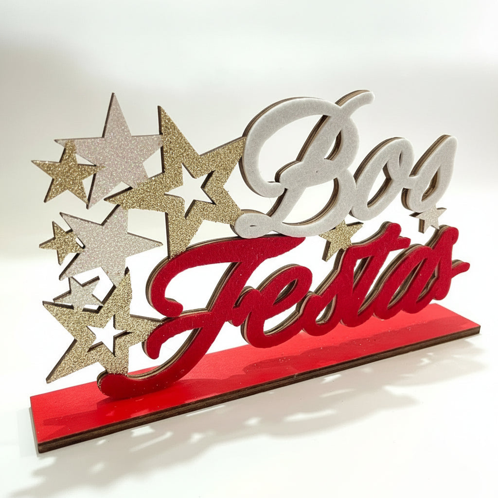 Placa Natalina MDF Boas Festas – Multiart Christmas 10,5 × 30 cm – Enfeite Decorativo Natal