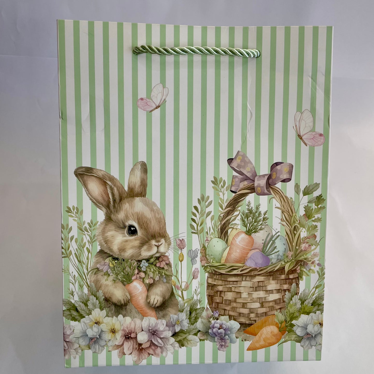Sacola de Papel de Páscoa 23x18x10cm | Branco e Verde | FlorArte