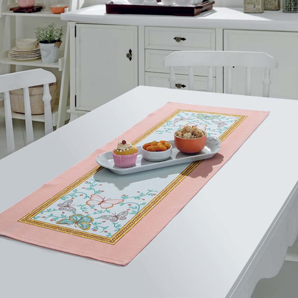 Trilho/Caminho de Mesa Döhler Athenas Borboletas 35×100 cm – 50% Algodão 50% Poliéster – Decoração Festiva e Elegante