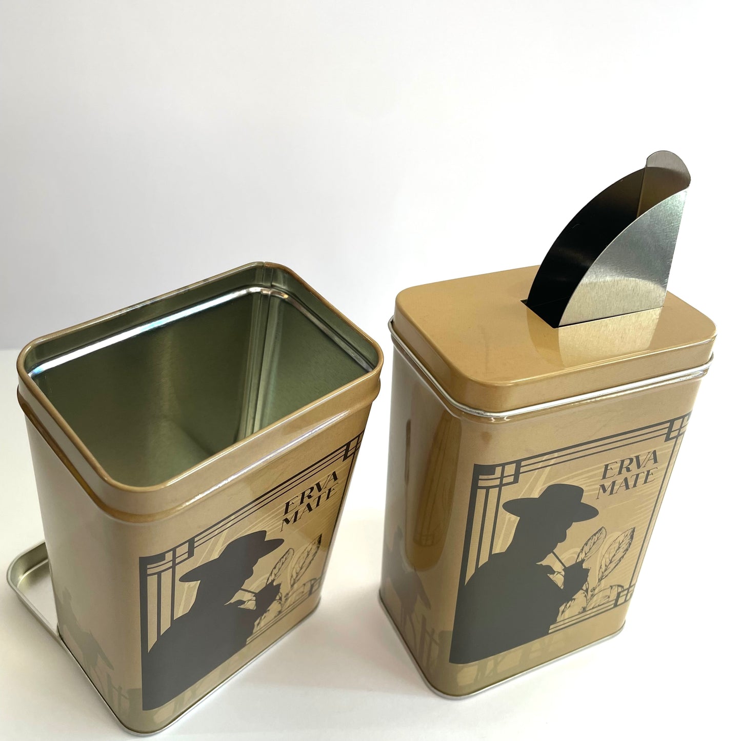 Porta Erva Mate Lata P Bege com Dosador – 300 g | Conservador Aromas Chimarrão