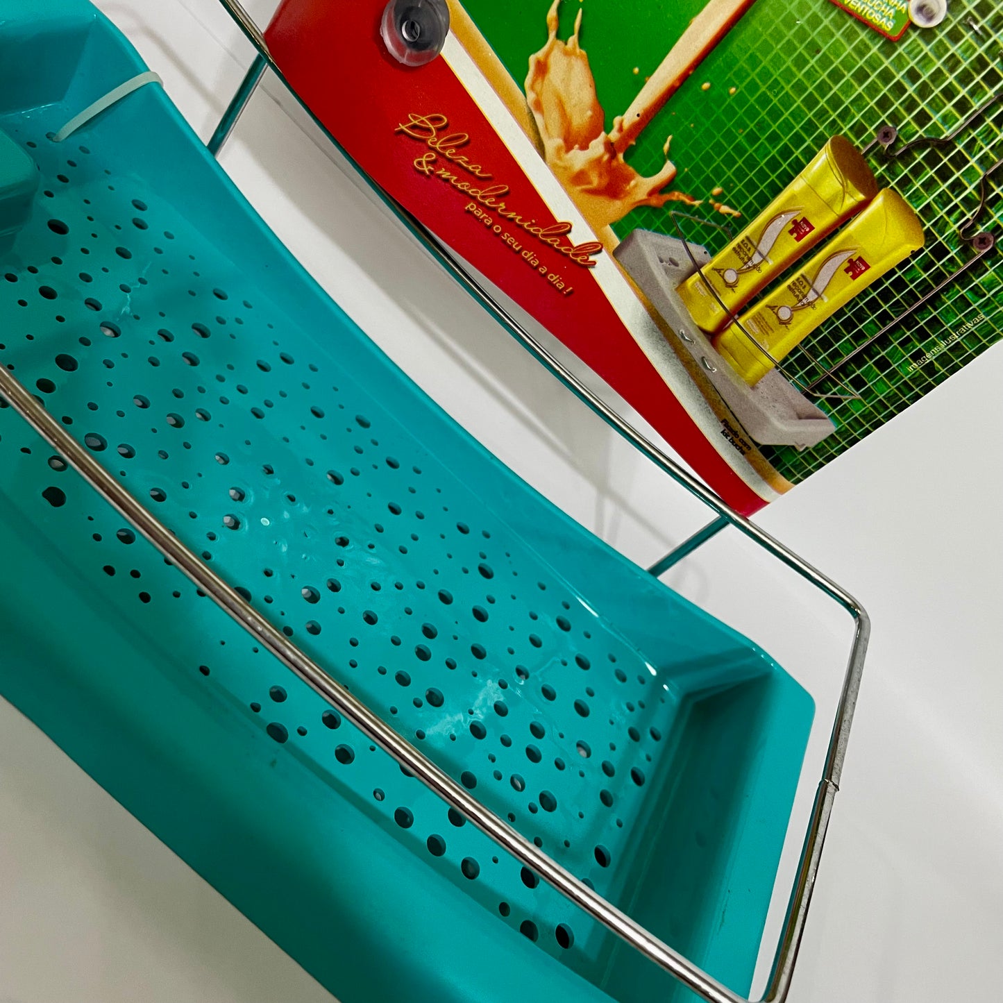 Porta Shampoo Aço Cromado Cromo Colors - Azul Turquesa | Niquelart