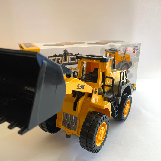 Brinquedo Trator Carregadeira 28 cm com Luz e Som – PP Import, Função Bate e Volta, Eleva/Abaixa Pá (3x AA) – Brinquedo Construção