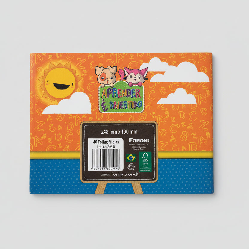 Caderno Foroni Meia Pauta 40 Folhas – Cartografia Capa Dura, Brochura, 248×190 mm, Linha Começando a Escrever