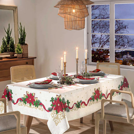 Toalha de Mesa de Natal 6 Lugares 1,40 m x 2,10 m Athenas Estampado Natal 105 | Dohler