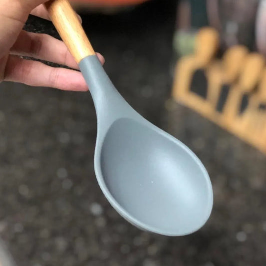 Colher de Silicone BigSul 31 cm – Utensílio Anti-aderente Cinza, Material Premium para Cozinha