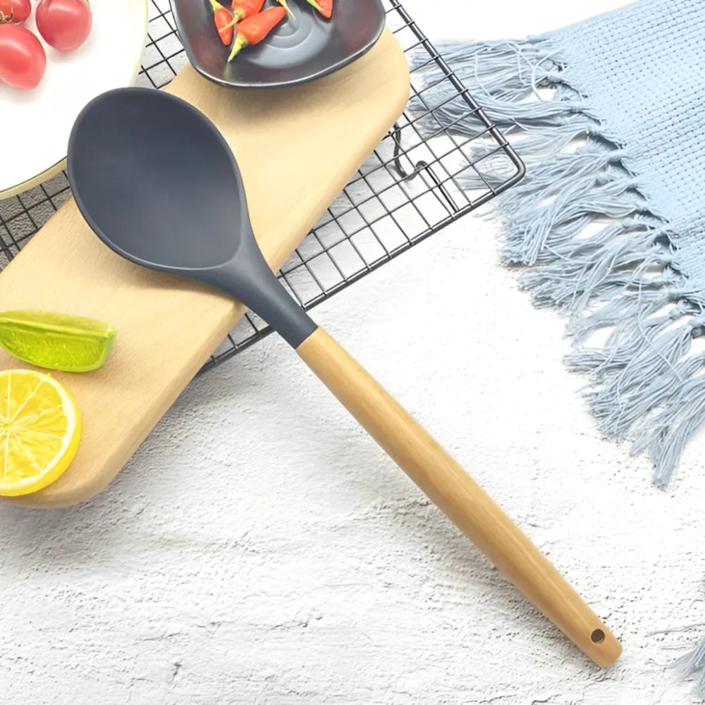 Colher de Silicone BigSul 31 cm – Utensílio Anti-aderente Cinza, Material Premium para Cozinha