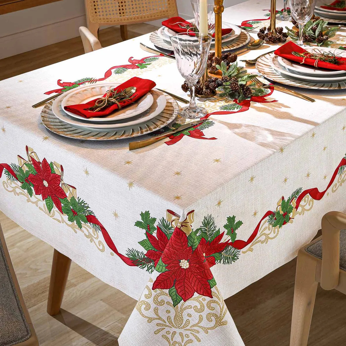 Toalha de Mesa de Natal 6 Lugares 1,40 m x 2,10 m Athenas Estampado Natal 105 | Dohler
