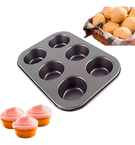 Forma Cupcake FWB 6 Cavidades Antiaderente Aço Carbono