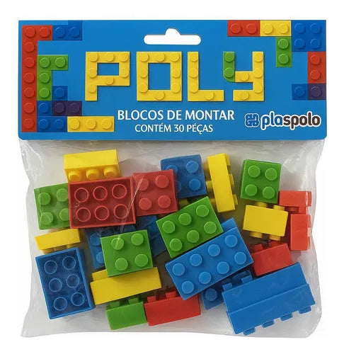 Blocos de Montar 30 Peças Poly – Plaspolo Brinquedo Educativo Infantil