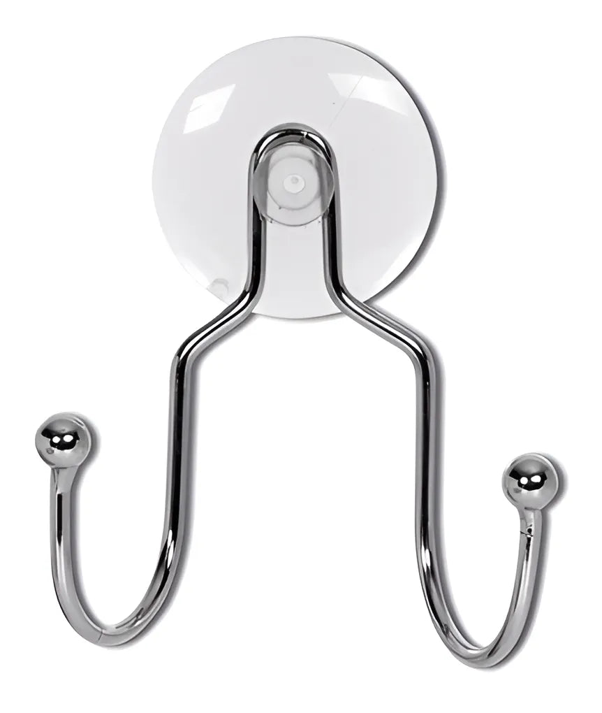 Cabide Maxx 2 Ganchos com Ventosa Niquelart – Aço Cromado (Ref. 061) – Fixação sem Furos para Banheiro, Cozinha e Ambientes