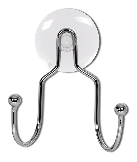Cabide Maxx 2 Ganchos com Ventosa Niquelart – Aço Cromado (Ref. 061) – Fixação sem Furos para Banheiro, Cozinha e Ambientes