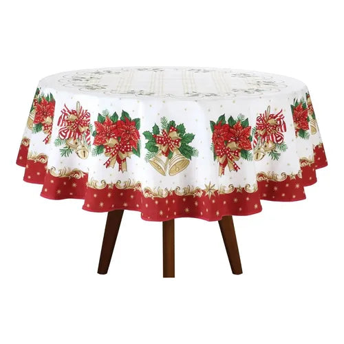 Toalha de Mesa de Natal Redonda 4 Lugares 1,60 m Athenas Estampado Natal 107 | Dohler