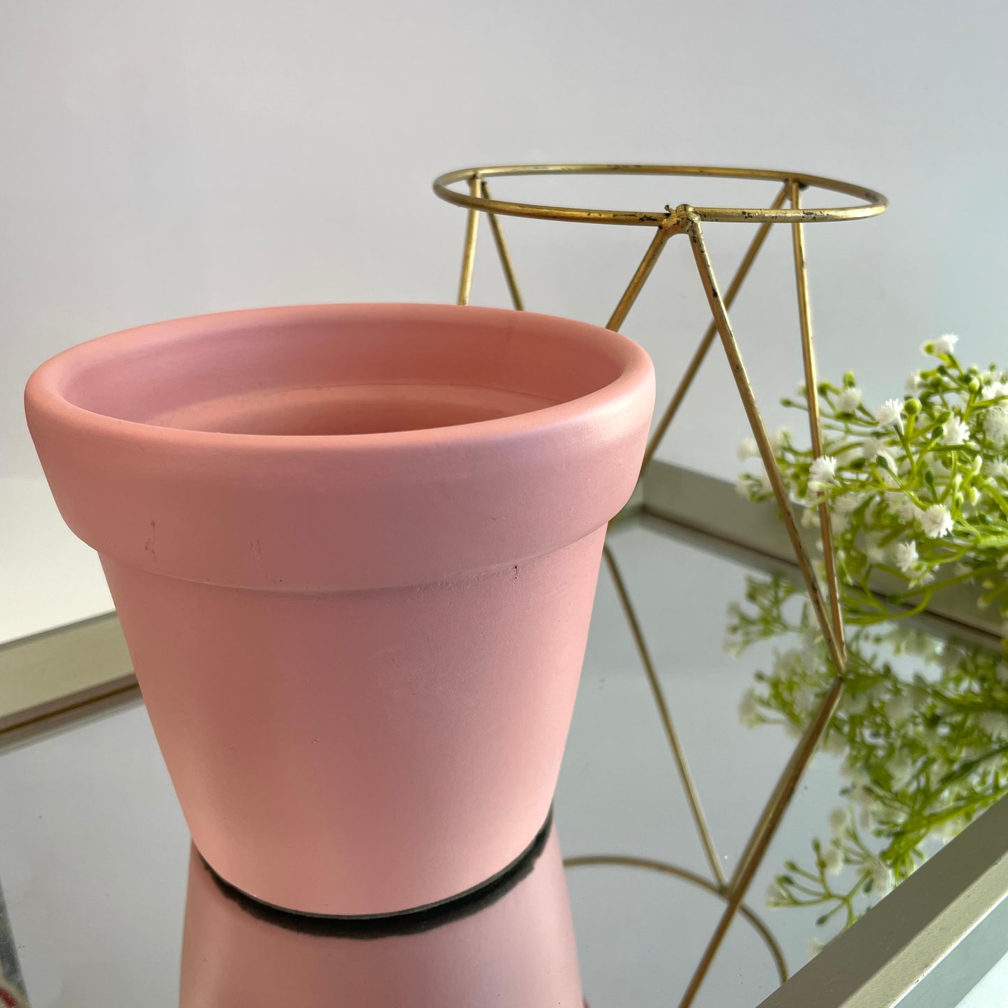 Cachepot Rosa com Suporte em Cerâmica Star Bella