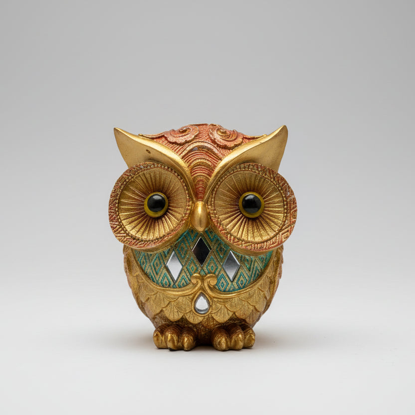 Enfeite Decorativo Coruja em Resina 10 x 8,5 x 5 cm – Escultura de Decoração de Interiores – Detalhes Realistas – Material Durável – Ideal para Sala, Estante e Presente