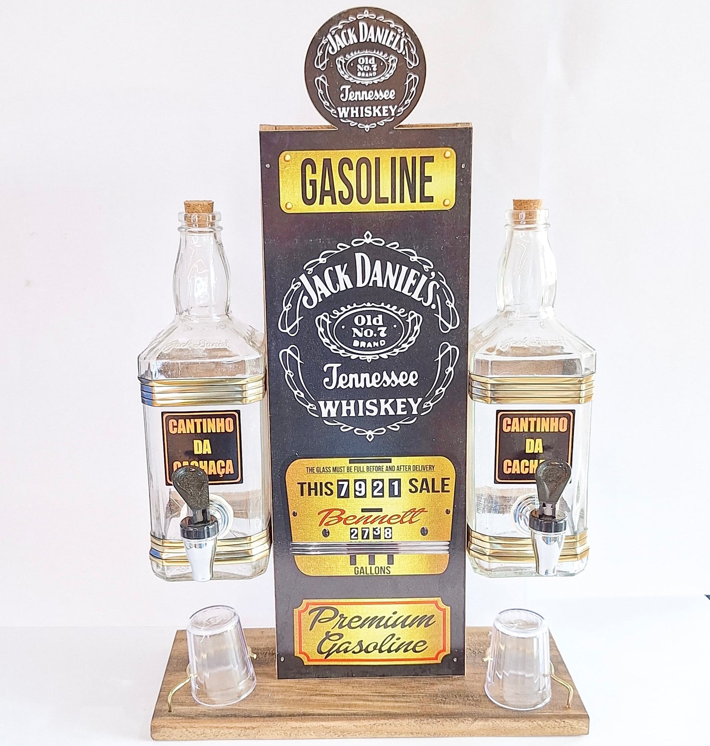 Pingômetro Duplo Jack Daniel's + 2 Copinhos | Vidro e Madeira