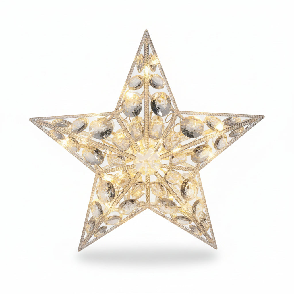 Ponteira Estrela Vazada para Árvore de Natal Lúmina Home – 21 LEDs Branco Quente 220 V | Iluminação Natalina Decoração Premium