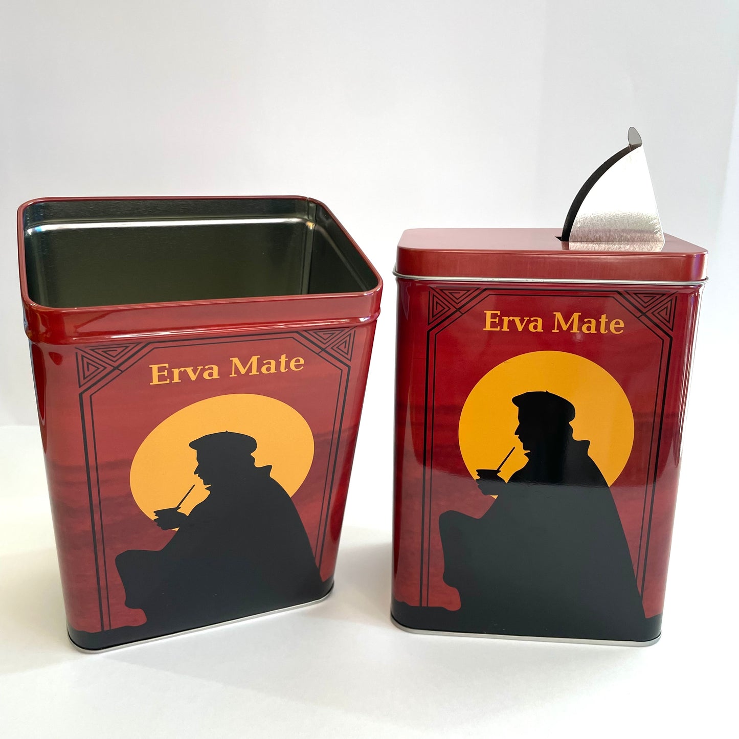 Porta Erva Mate Lata Vermelho 500 g com Dosador – Conserva Aromas | Chimarrão Tradicional