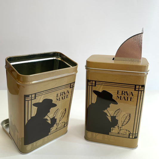 Porta Erva Mate Lata P Bege com Dosador – 300 g | Conservador Aromas Chimarrão