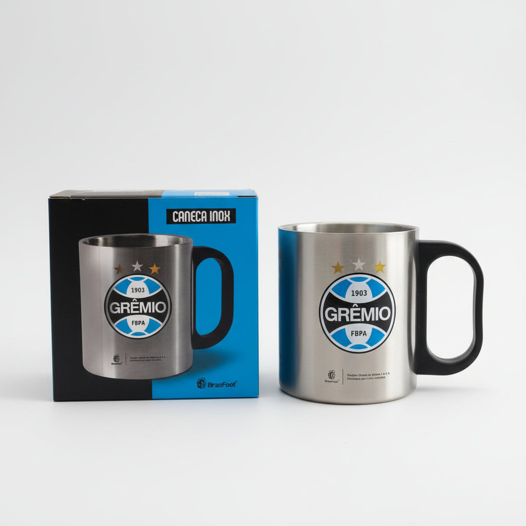 Caneca Inox Grêmio 300 ml – Oficial | Aço Inoxidável Durável para Cerveja/Bebidas | Brasfoot