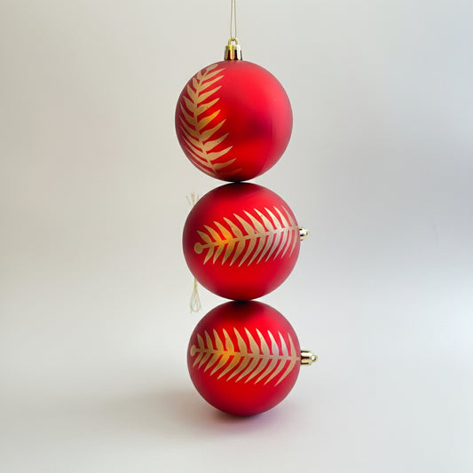 Bola de Natal Decorada 10 cm – Kit 3 un. PVC Vermelho FlorArte | Enfeite Árvore Natalina