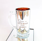 Caneca de Vidro Metalic 380 ml - Que a Felicidade Vire Rotina | Brasfoot Presentes