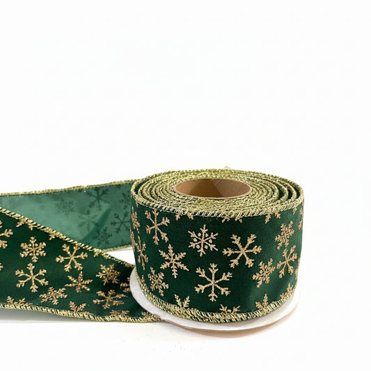 Fita Decorativa FlorArte 6,3 cm x 9,14 m Veludo Aramado com Glitter Verde / Dourado