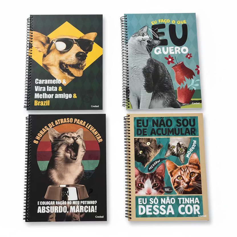 Caderno Vida de Pet 80 Folhas 1 Matéria Universitário Credeal – Capa Dura, Espiral – Design Pet Adorável