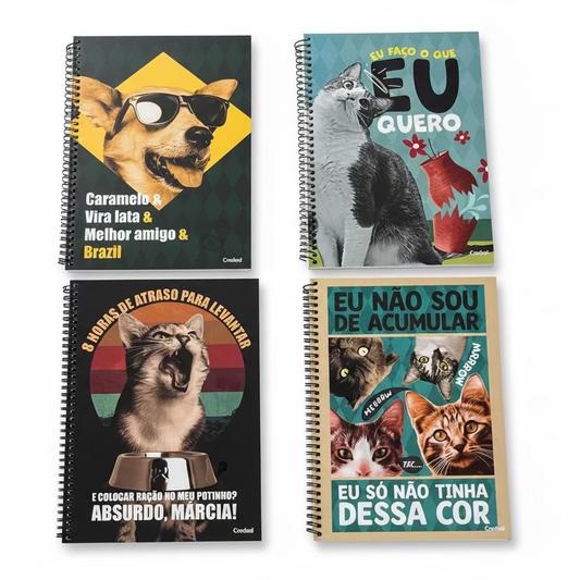 Caderno Vida de Pet 80 Folhas 1 Matéria Universitário Credeal – Capa Dura, Espiral – Design Pet Adorável