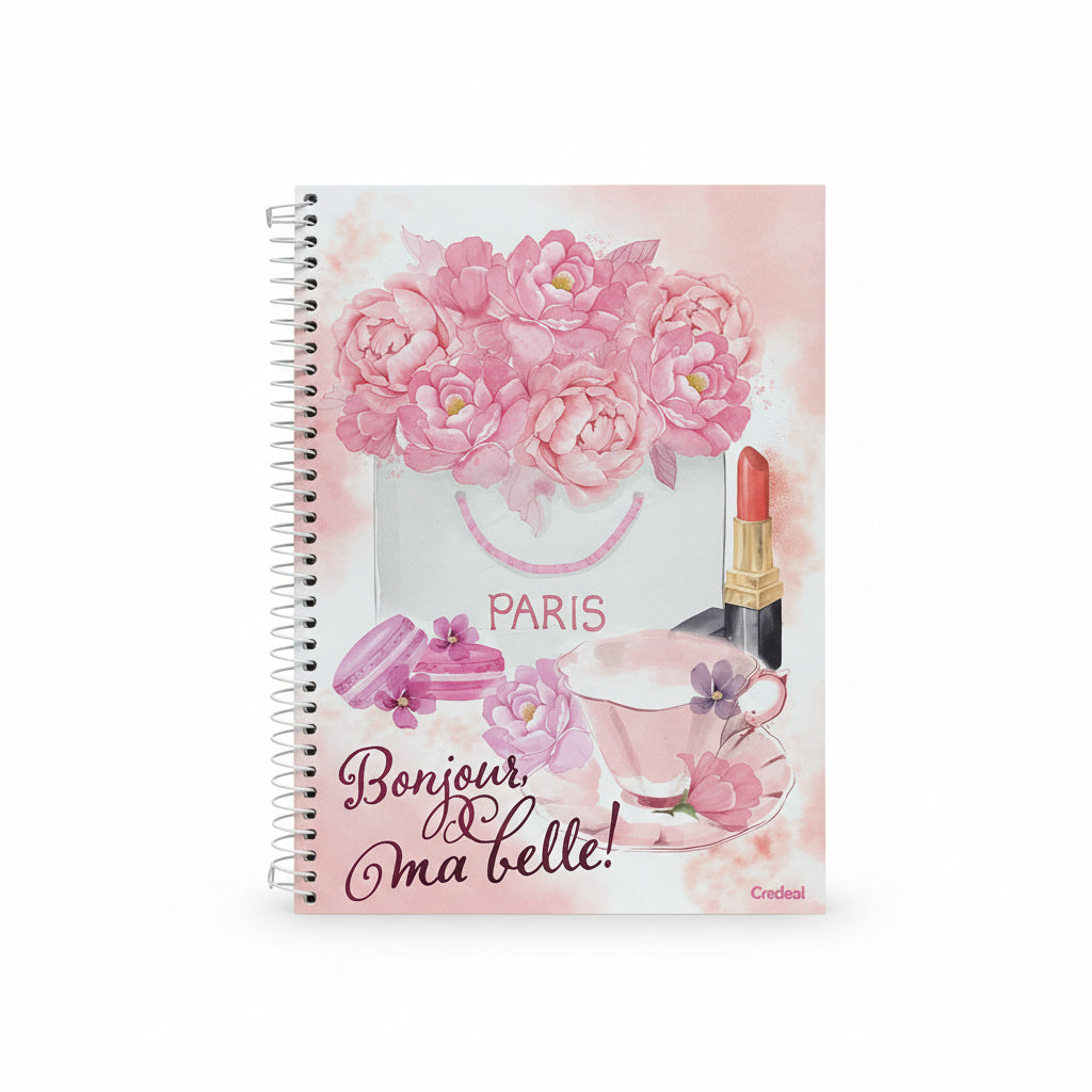 Caderno Bella Paris 1 Matéria 80 Folhas Espiral Credeal Capa Dura Universitário