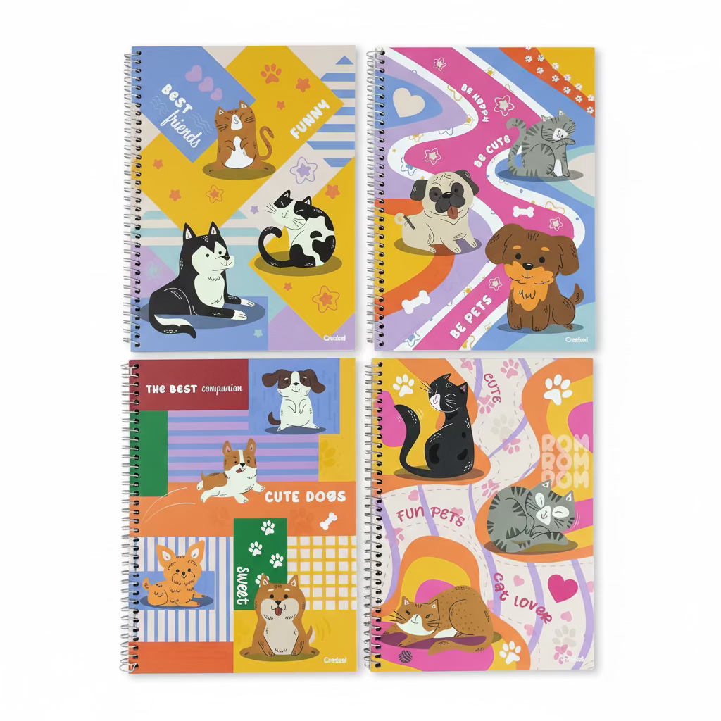 Caderno Pet Fun Credeal – 1 Matéria, 80 Folhas, Capa Dura, Universitário | Estampas de Pets