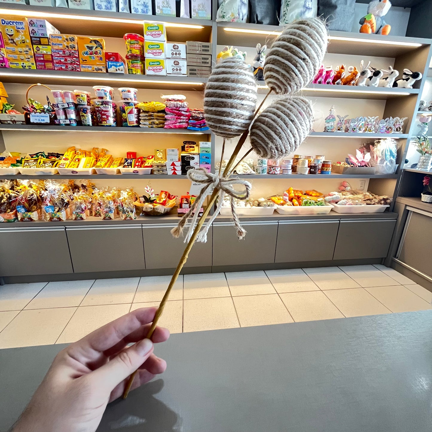 Decoração Ovos de Páscoa Rústicos com Laço 45 cm | Bege e Off White | FlorArte
